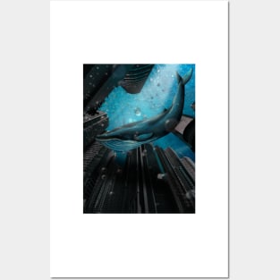 Blue whale in the ocean Posters and Art